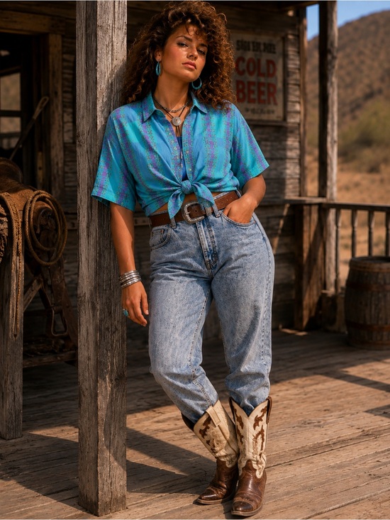 Chez T Tops - Vintage 80s Chez T Western Button Down Shirt Cowgirl